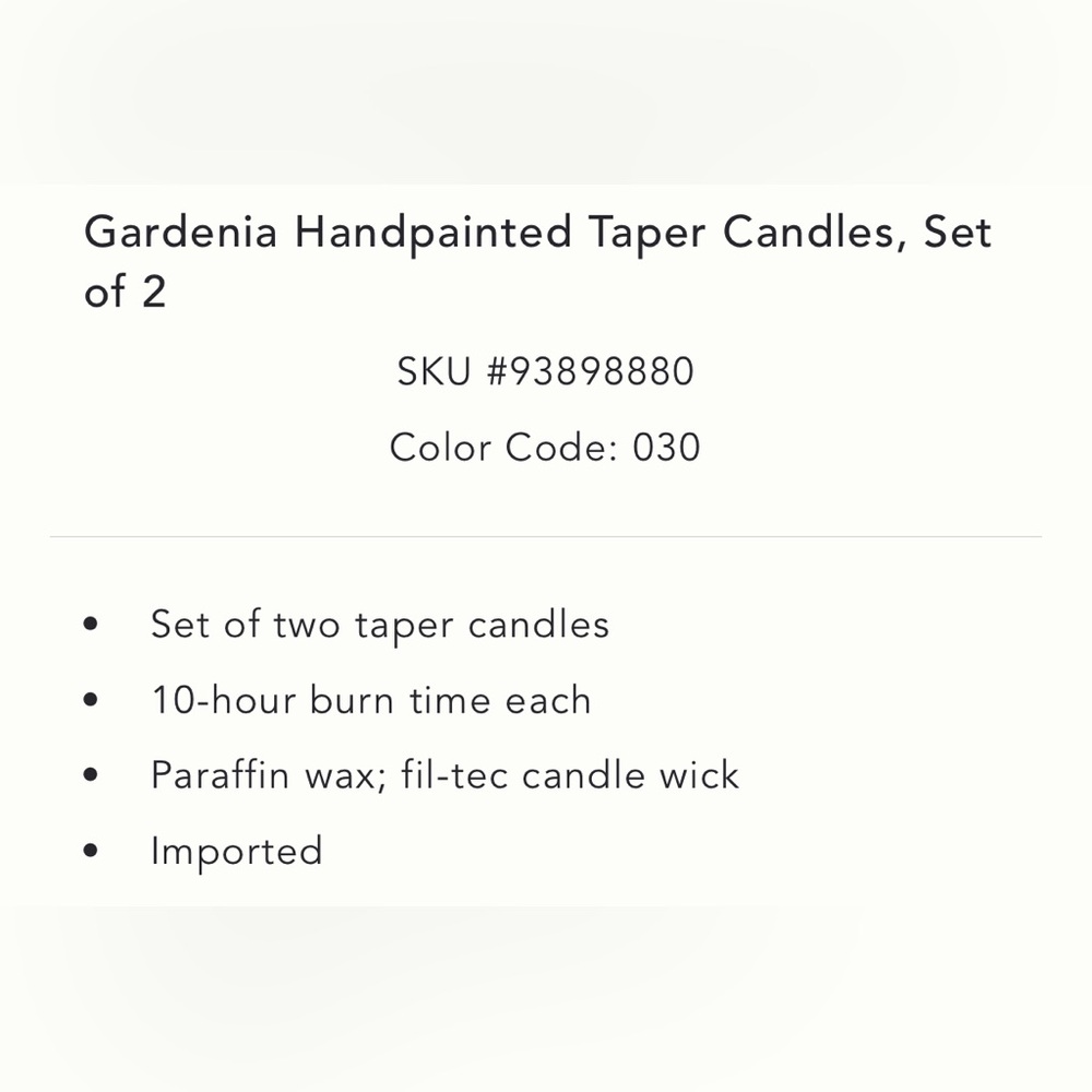 Anthropologie Gardenia Handpainted Taper Candles, Set of 2 in Green NEW - Picture 3 of 4